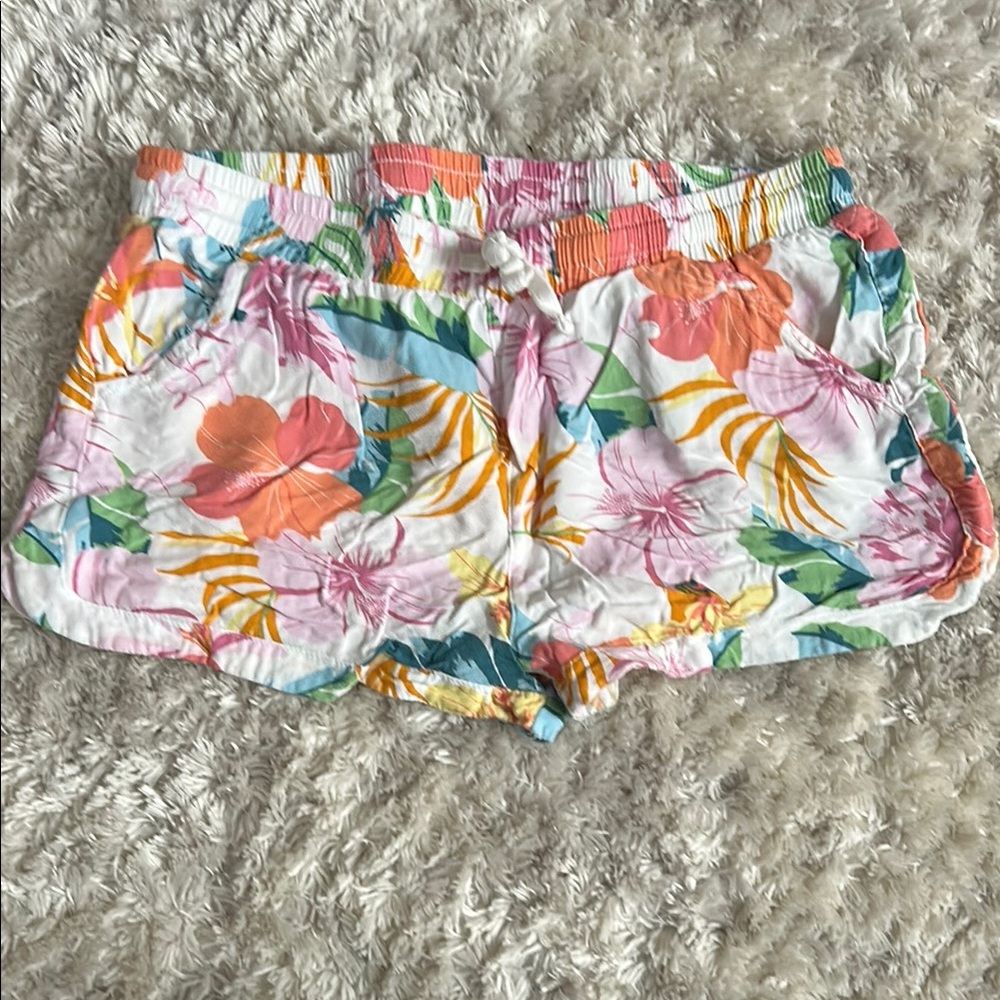 Hurley High Waist Orange and White Shorts with Elastic Waistband